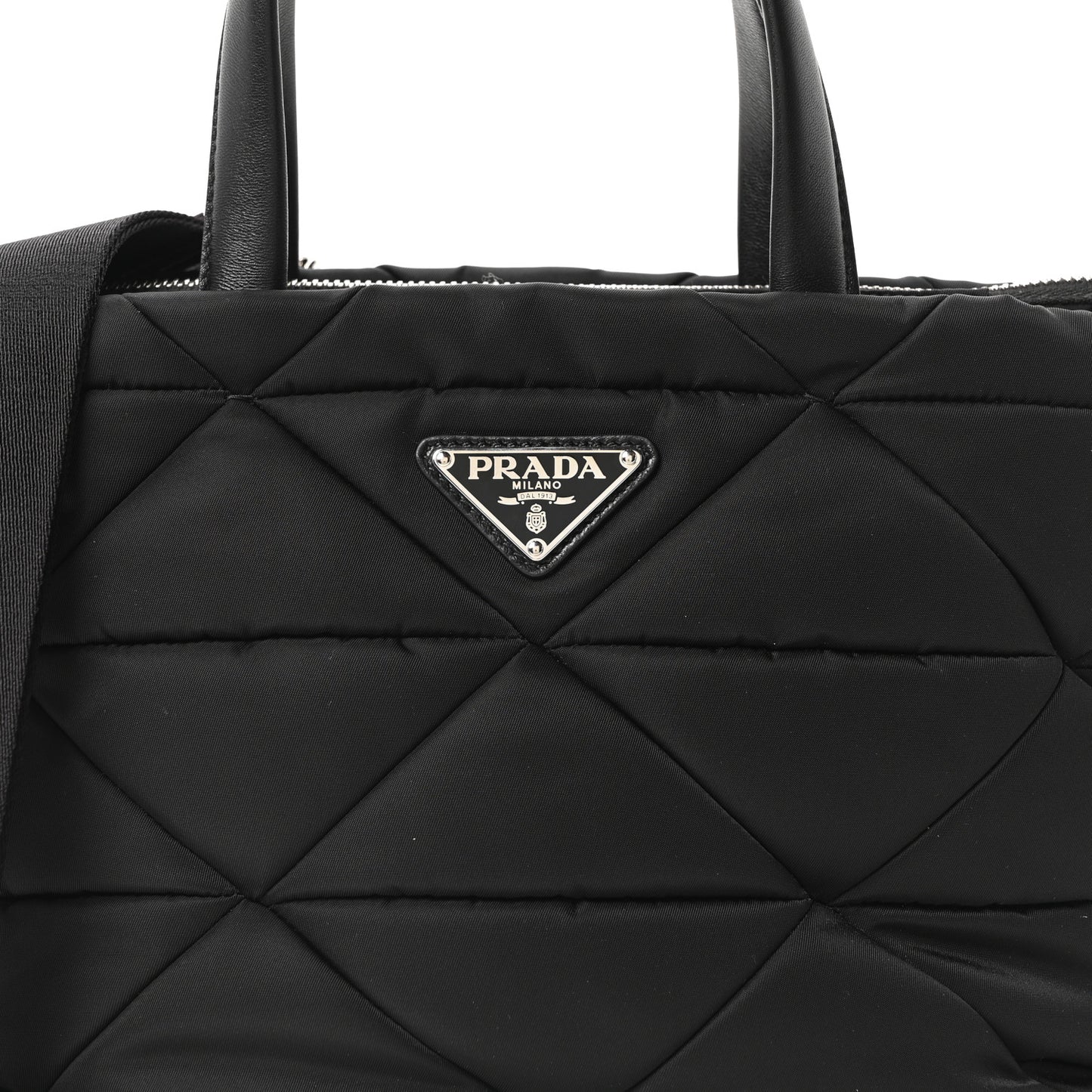 Re-Nylon Nappa Triangle Quilted Padded Double Handled Zip Pocket Tote Black