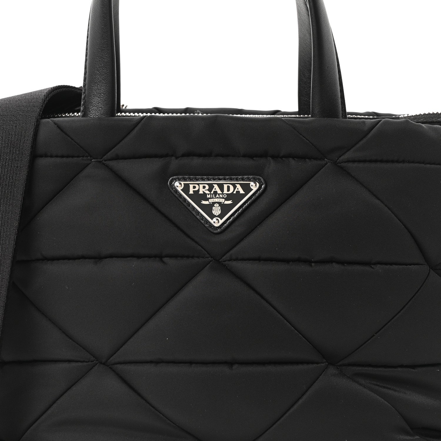 Prada Re-Nylon Nappa Triangle Quilted Padded Double Handled Zip Pocket Tote Black 17 of 21