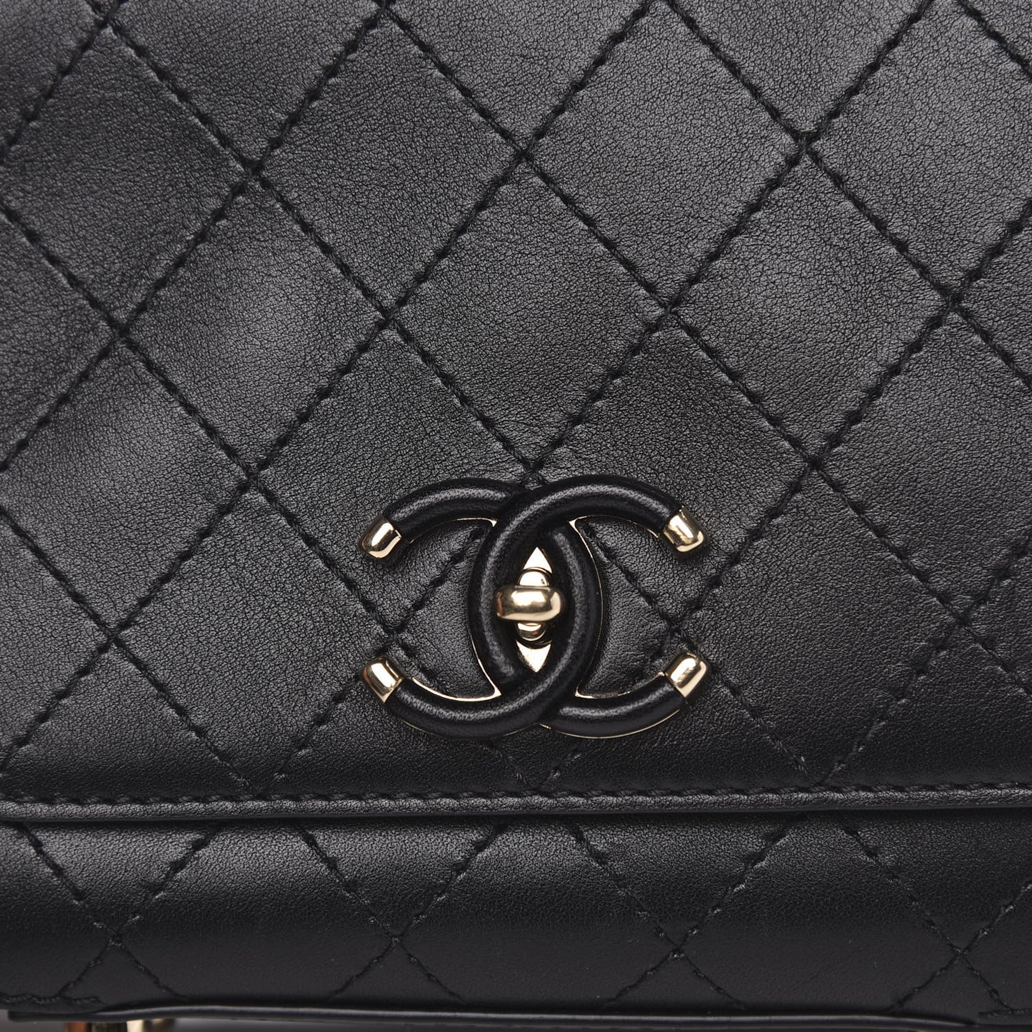 Calfskin Stitched Small Covered CC Flap Bag Black