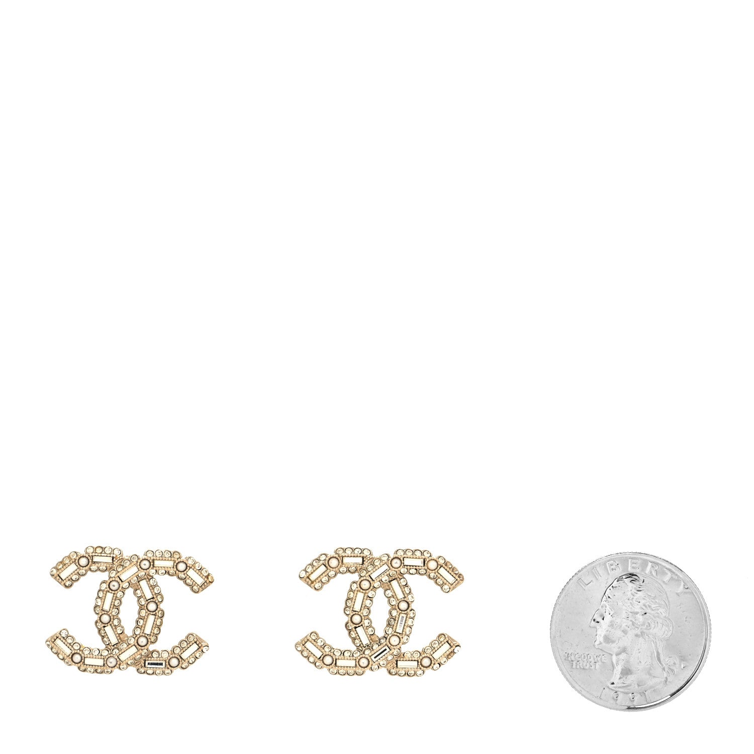 Chanel Crystal Baguette Pearl CC Earrings Gold Pearly White 2 of 4