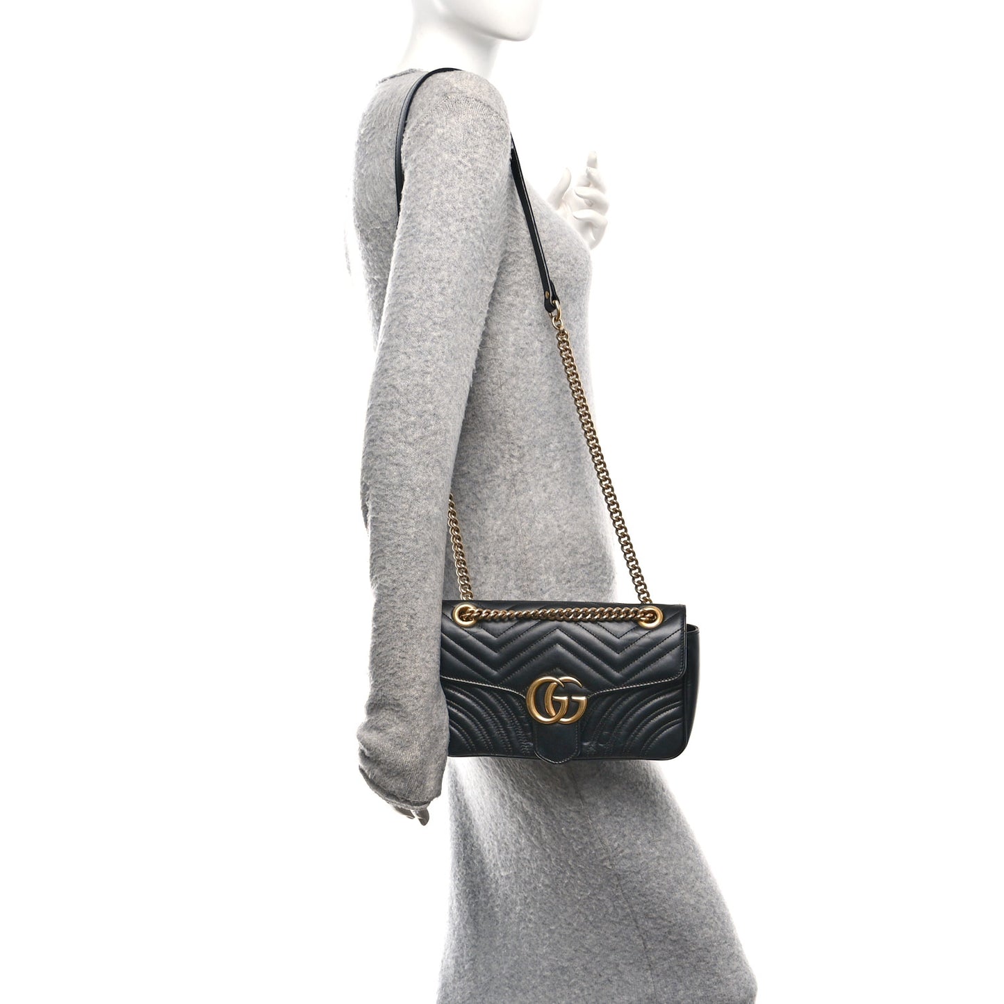 Calfskin Matelasse Small GG Marmont Shoulder Bag Black