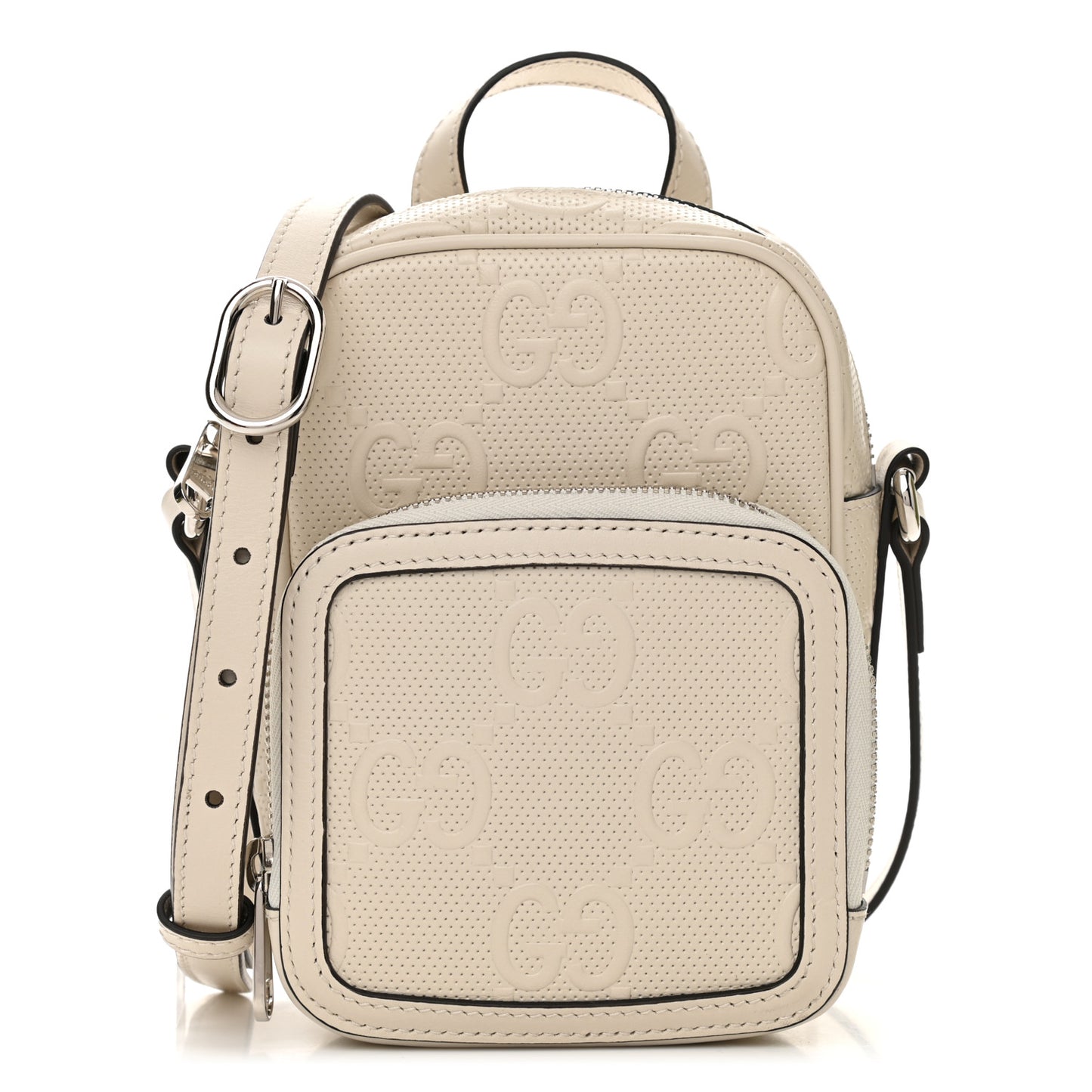 Calfskin GG Tennis Embossed Mini Double Zip Messenger Bag Mystic White