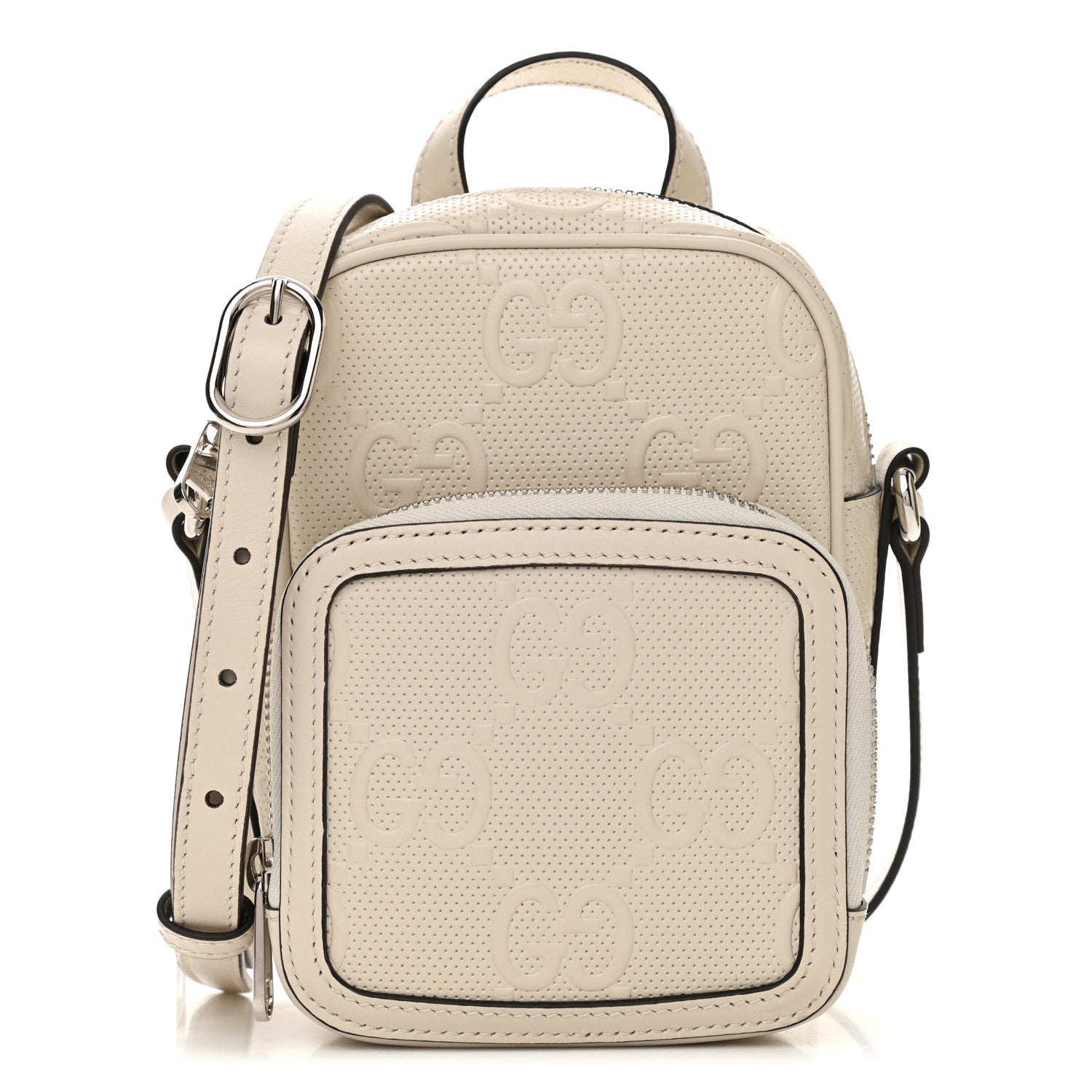 Gucci Calfskin GG Tennis Embossed Mini Double Zip Messenger Bag Mystic White 1 of 12