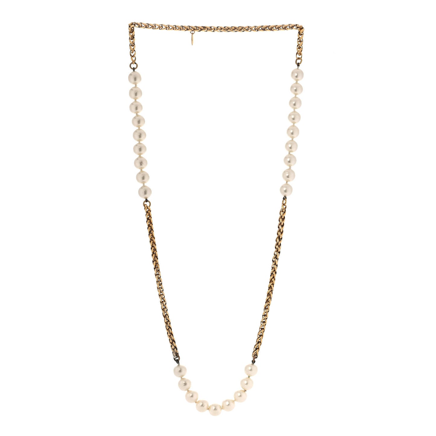 Pearl Chain Long Necklace Gold