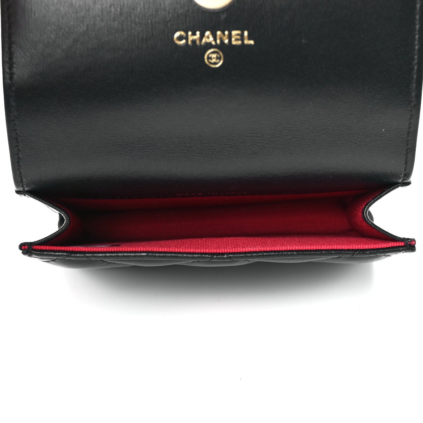 Lambskin Enamel Quilted Pending CC Flap Belt Bag Black