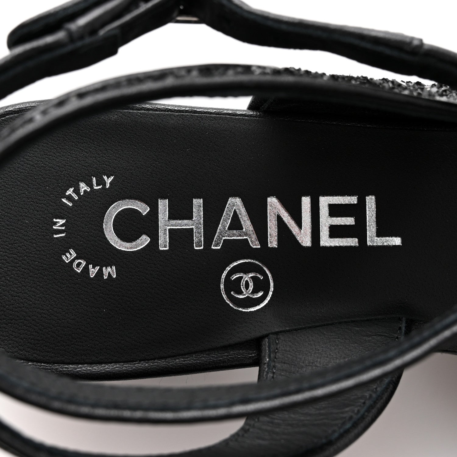 Chanel Glitter Grosgrain Cap Toe CC Ankle Wrap Pumps 37 Black 7 of 9