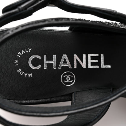 Chanel Glitter Grosgrain Cap Toe CC Ankle Wrap Pumps 37 Black 7 of 9