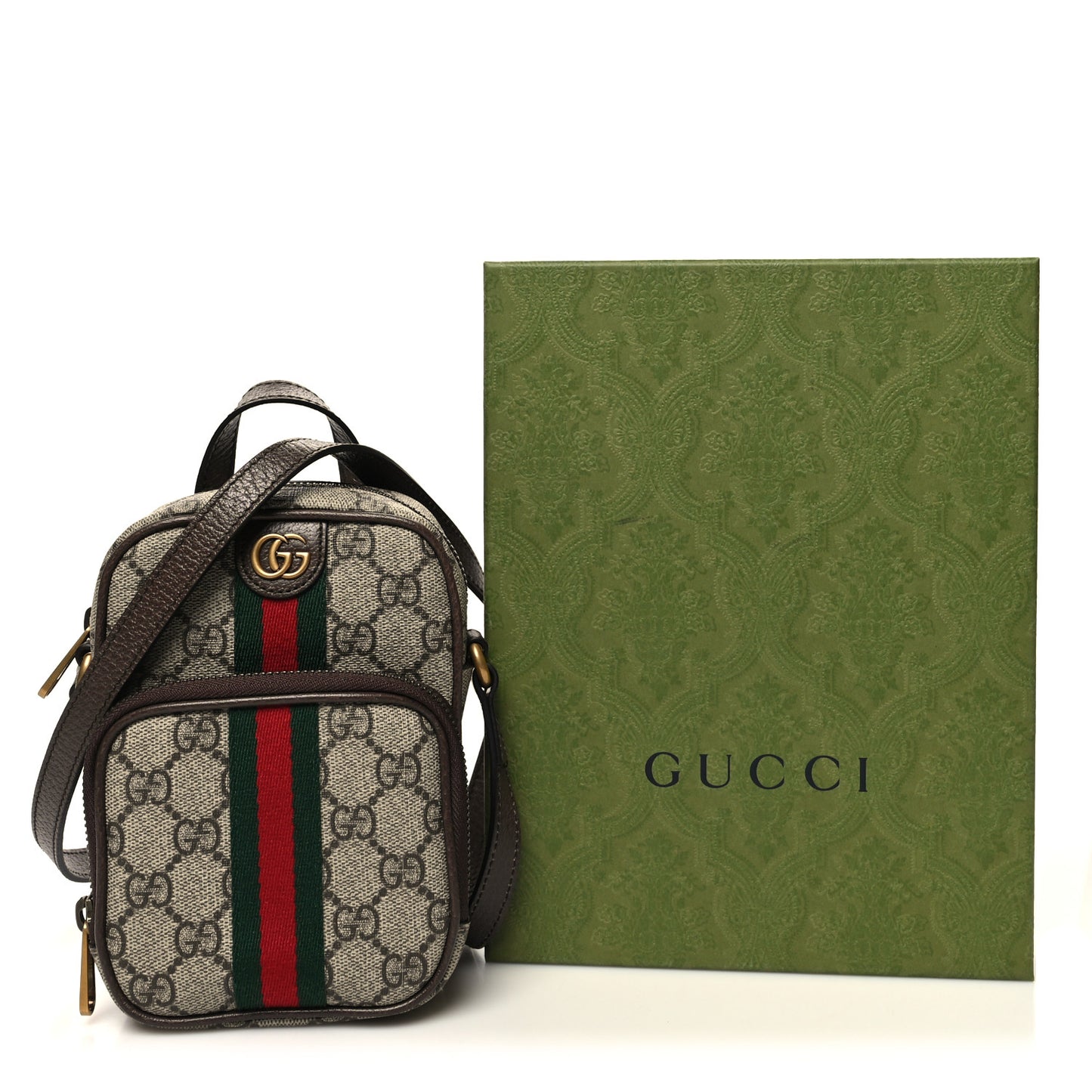 GG Supreme Monogram Web Mini Ophidia Double Zip Messenger Bag Beige New Acero