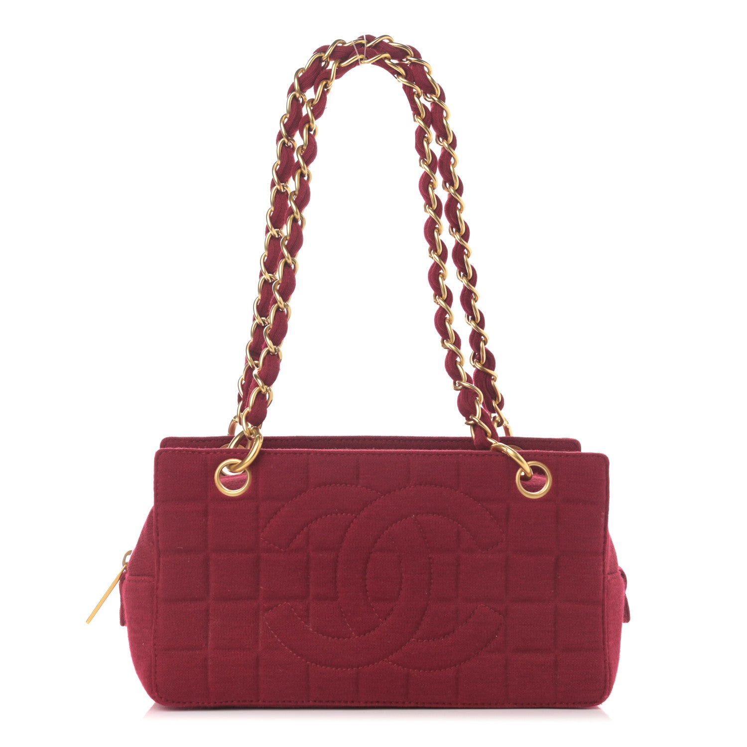 Chanel Jersey Quilted CC Chocolate Bar Bag Burgundy 1 of 11