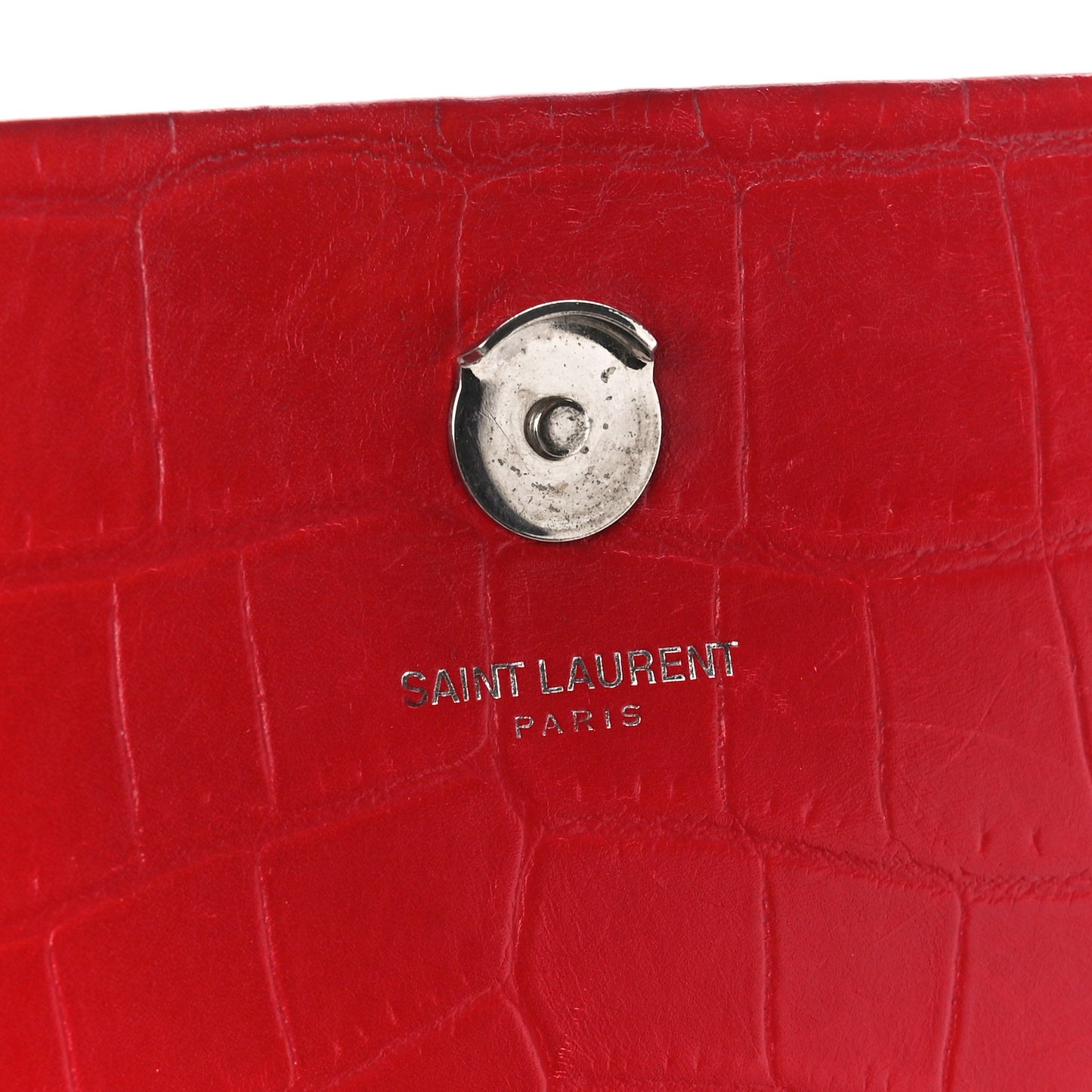 Calfskin Crocodile Embossed Medium Classic Monogram Kate Tassel Satchel New Red