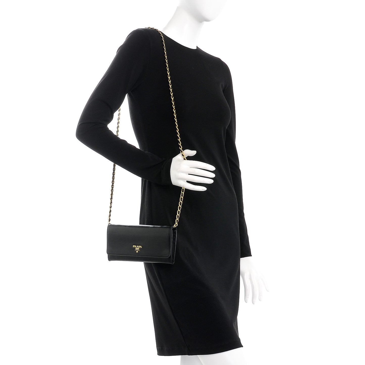 Saffiano Metal Oro Chain Wallet Nero Black