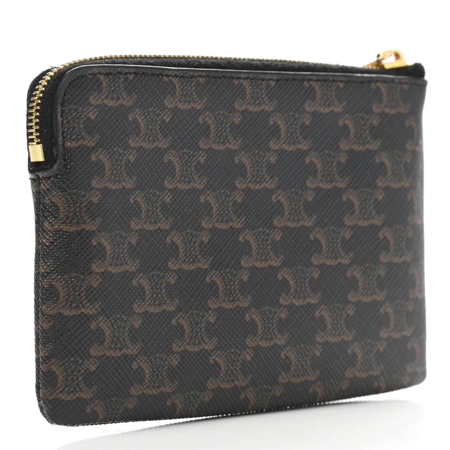 Triomphe Canvas Logo Coin and Card Pouch With Hook Black