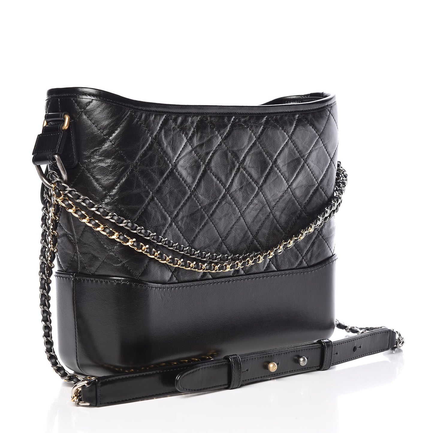 Aged Calfskin Quilted Medium Gabrielle Hobo Black