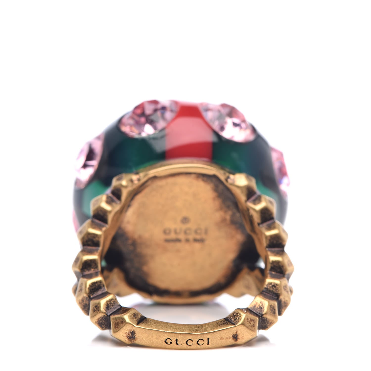 Gucci Crystal Resin Sylvie Vintage Web Ring L Green Red 4 of 5