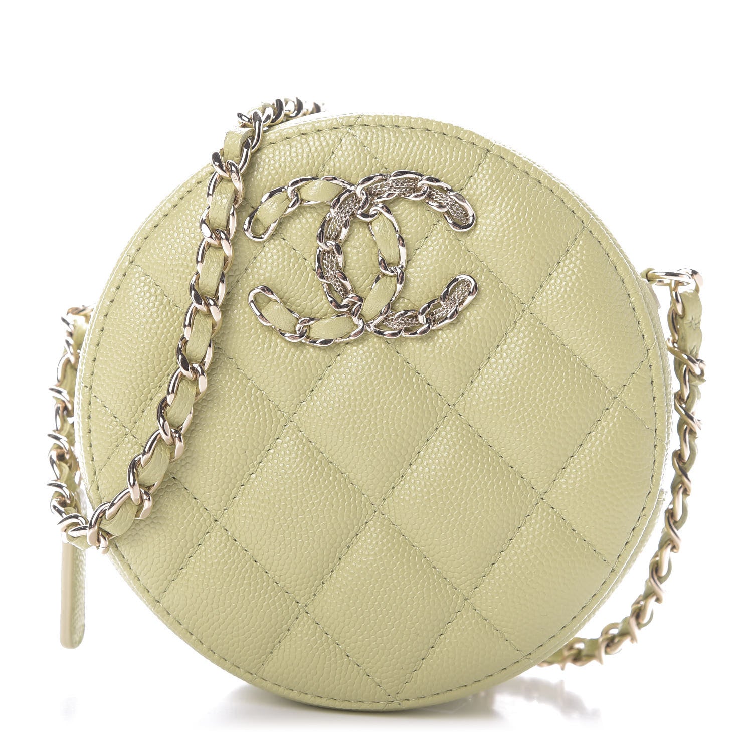 Chanel Caviar Quilted French New Wave Round Clutch With Chain Light Green 1 of 10