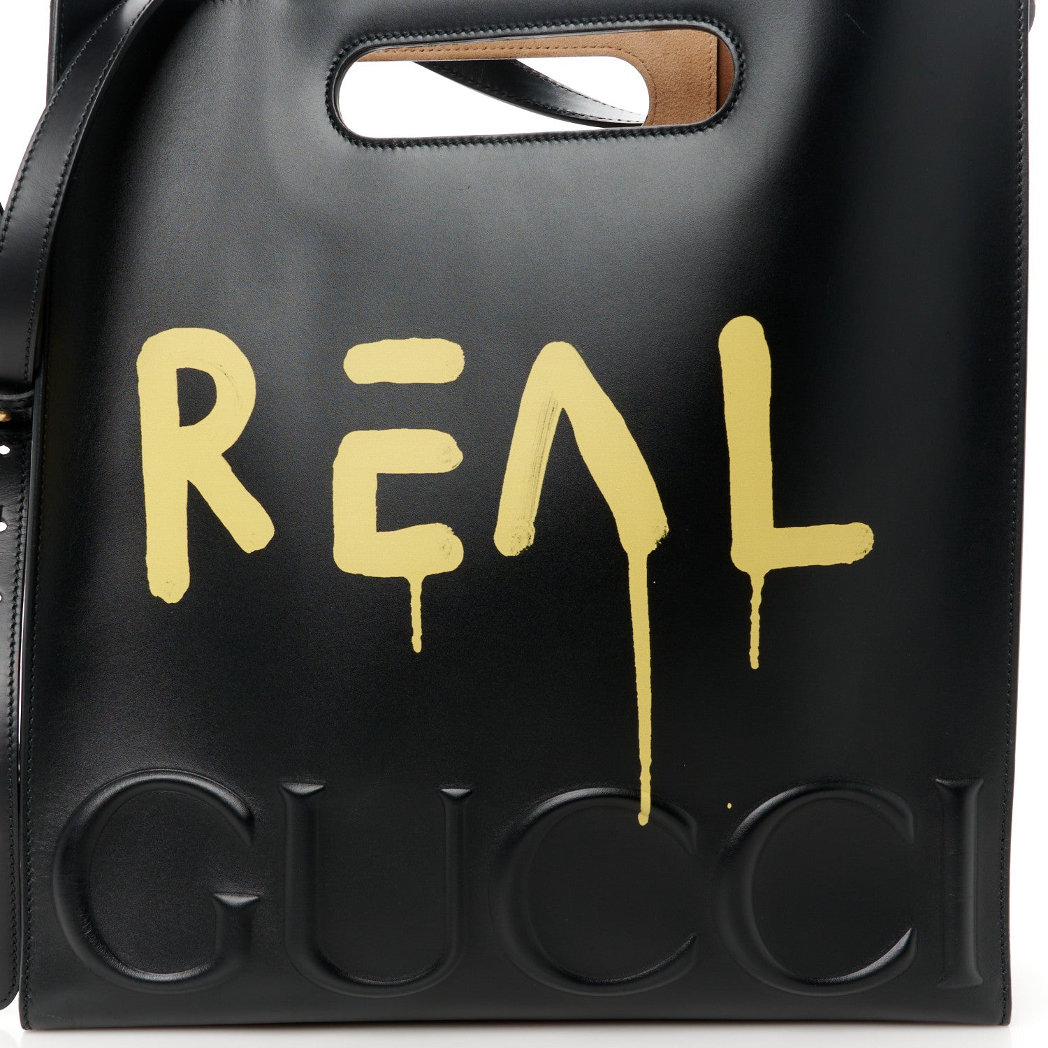 Gucci Calfskin GucciGhost Real Medium XL Tote Black Yellow 8 of 11