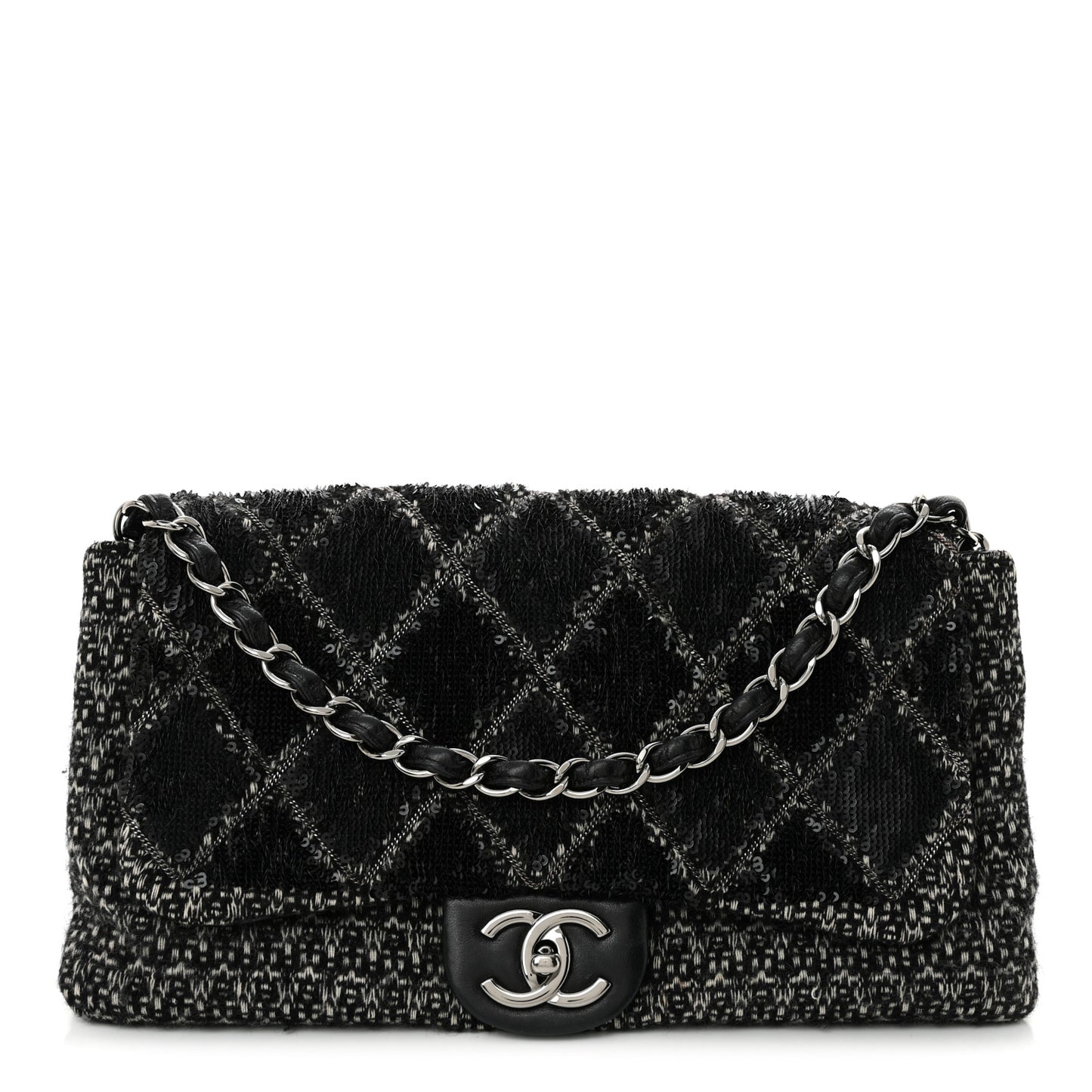 Sequin Tweed Icons Large Accordion 3 Flap Black