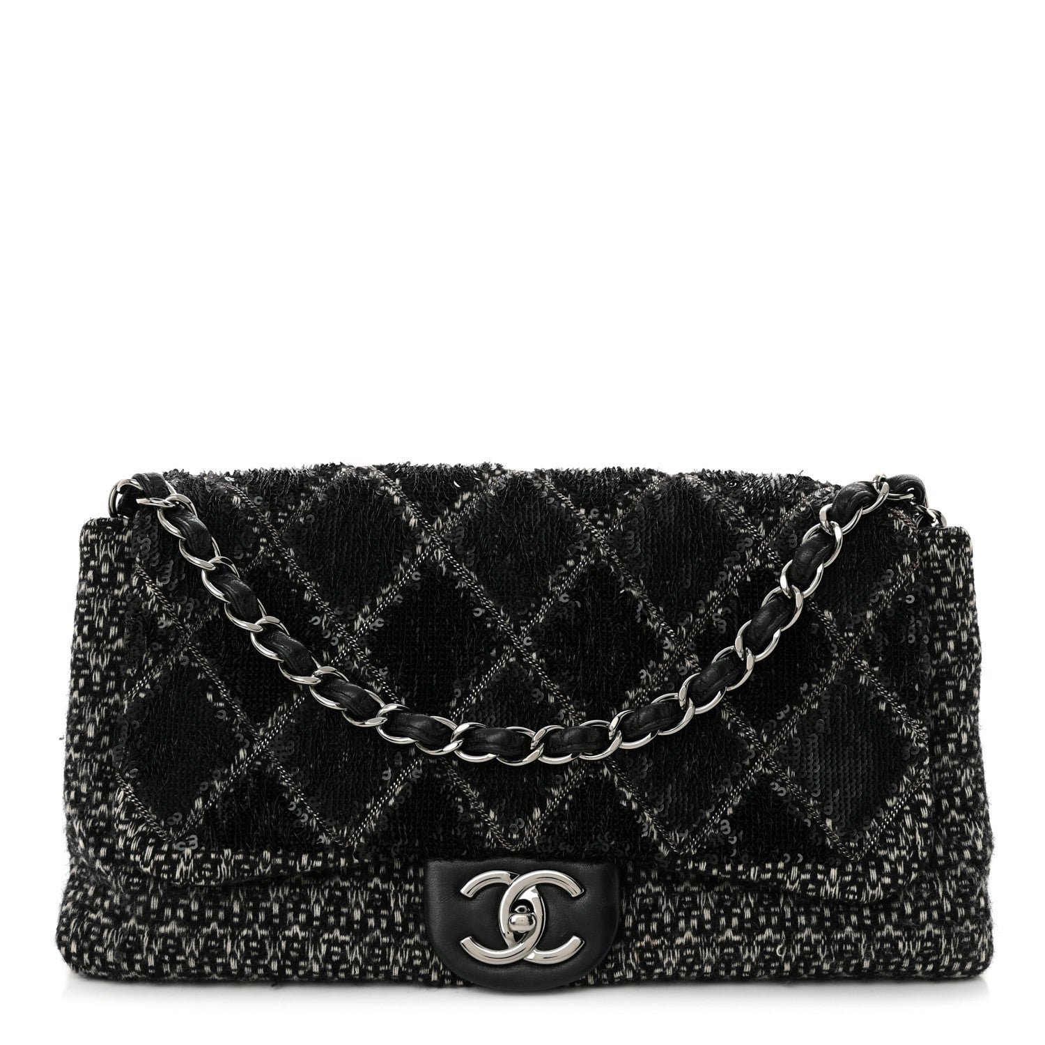Chanel Sequin Tweed Icons Large Accordion 3 Flap Black 1 of 13