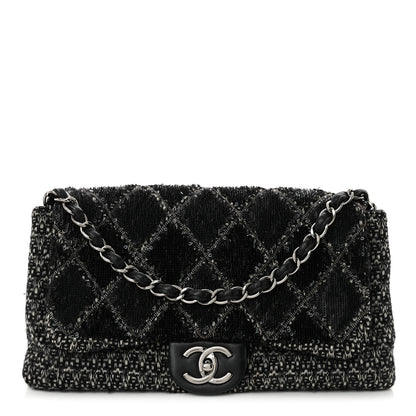 Chanel Sequin Tweed Icons Large Accordion 3 Flap Black 1 of 13