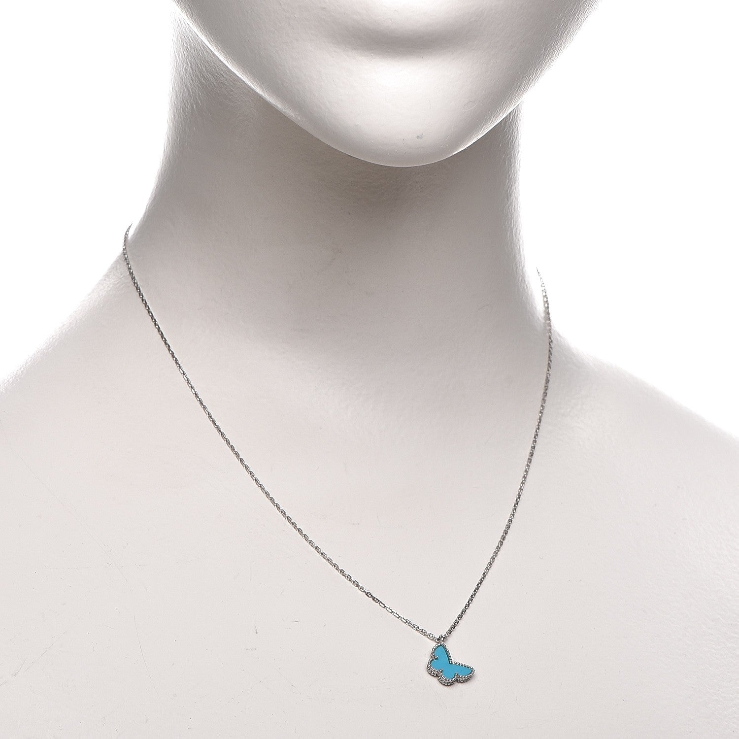 Van Cleef & Arpels 18K White Gold Turquoise Sweet Alhambra Butterfly Pendant Necklace 2 of 7