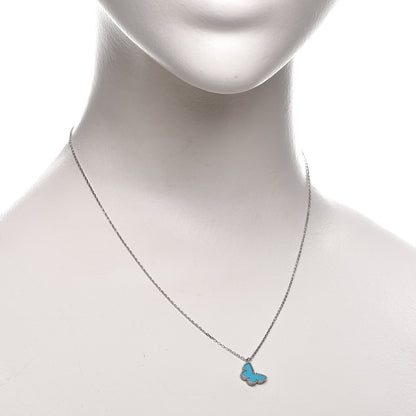 Van Cleef & Arpels 18K White Gold Turquoise Sweet Alhambra Butterfly Pendant Necklace 2 of 7