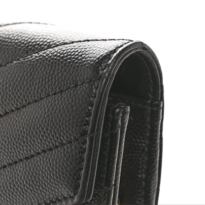 Saint Laurent Grain De Poudre Matelasse Chevron Monogram Envelope Chain Wallet Black 12 of 15