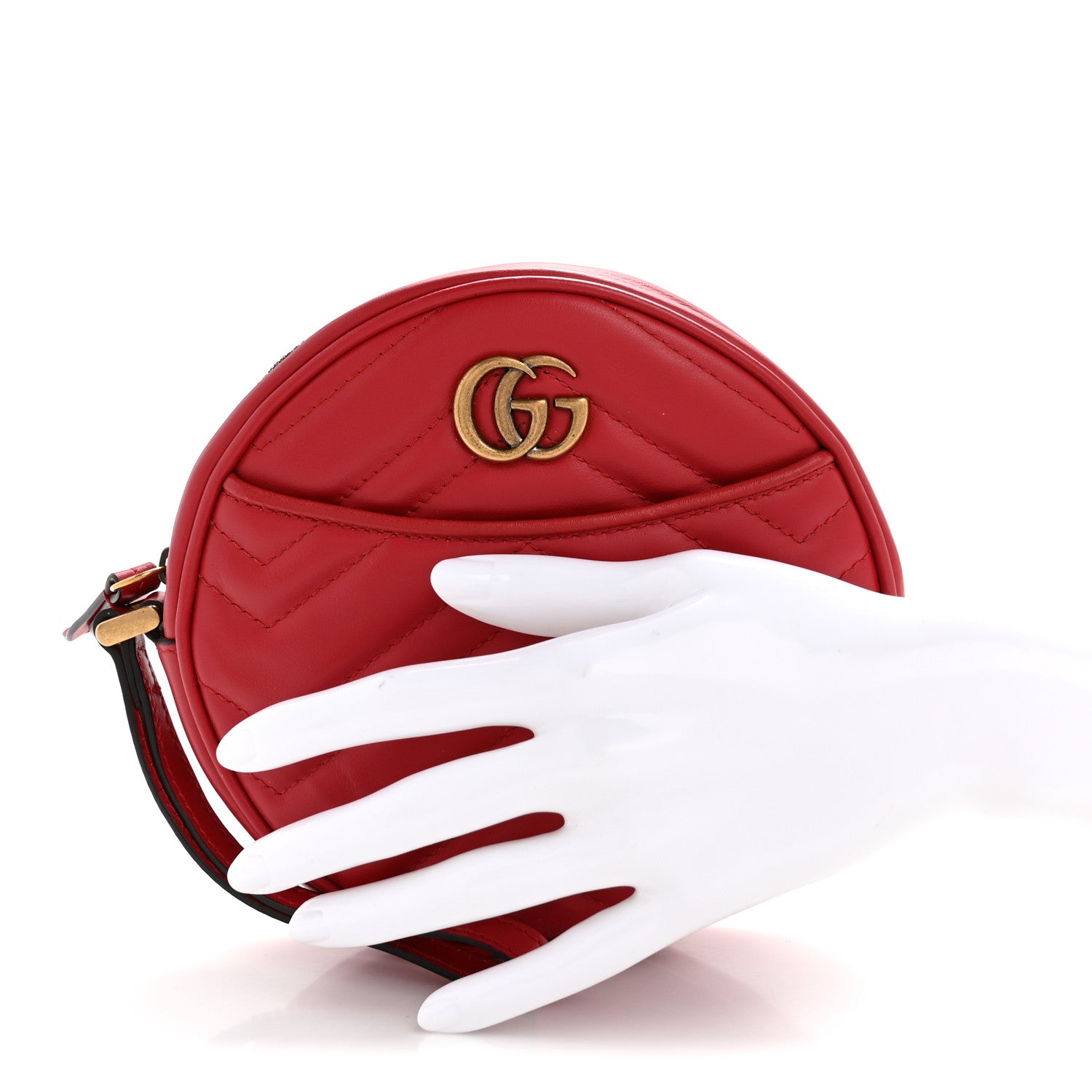 Gucci Calfskin Matelasse GG Marmont Round Wrist Wallet Hibiscus Red 2 of 8