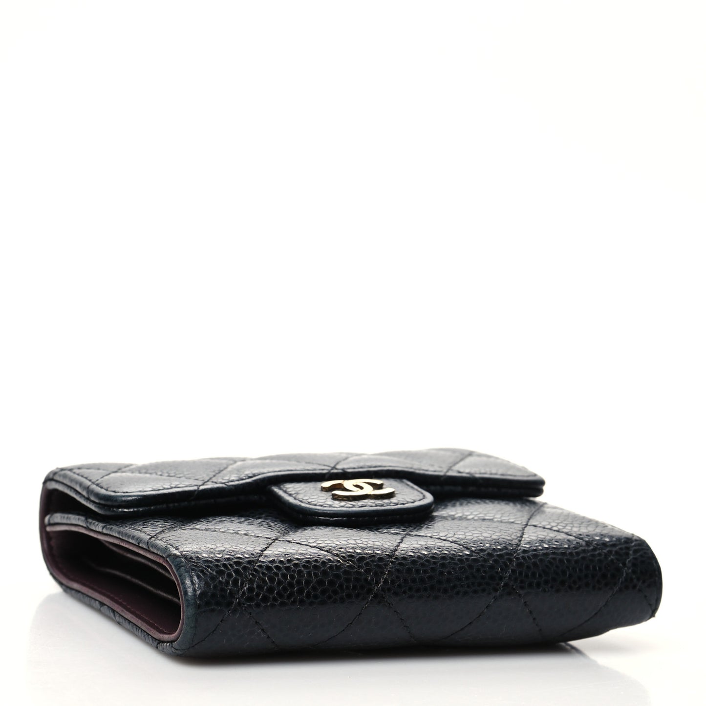 Caviar Quilted Compact Flap Wallet Black