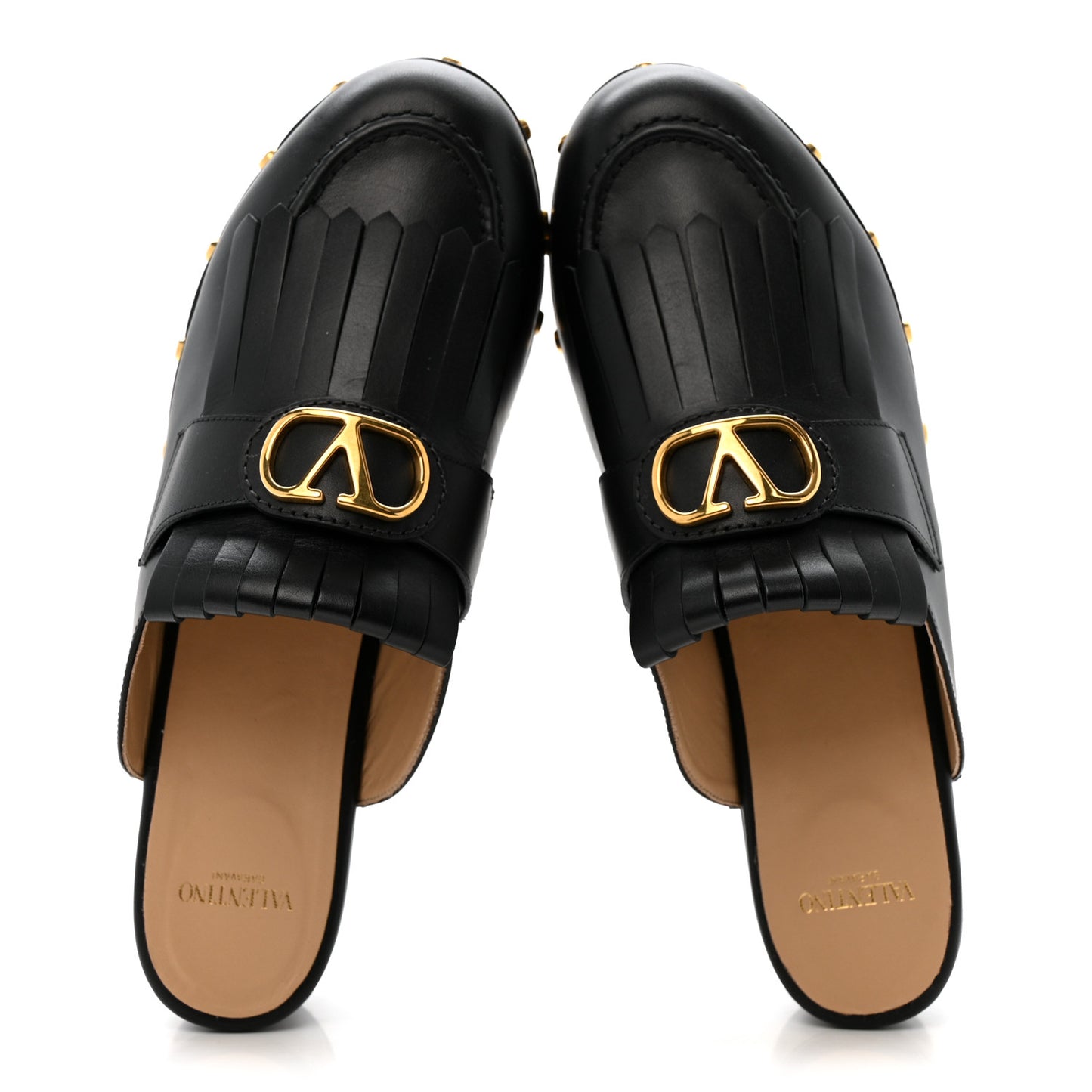 Calfskin Vlogo Signature Fringe 45mm Clogs 40 Black