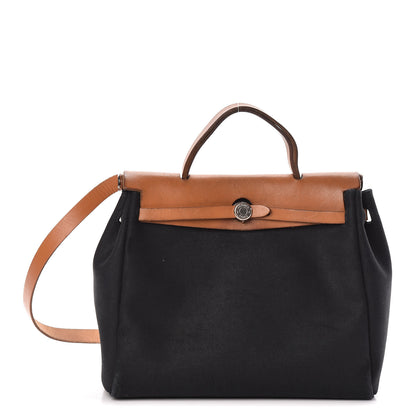 Hermes Toile Vache Calfskin Herbag PM 30 Black Natural 1 of 23