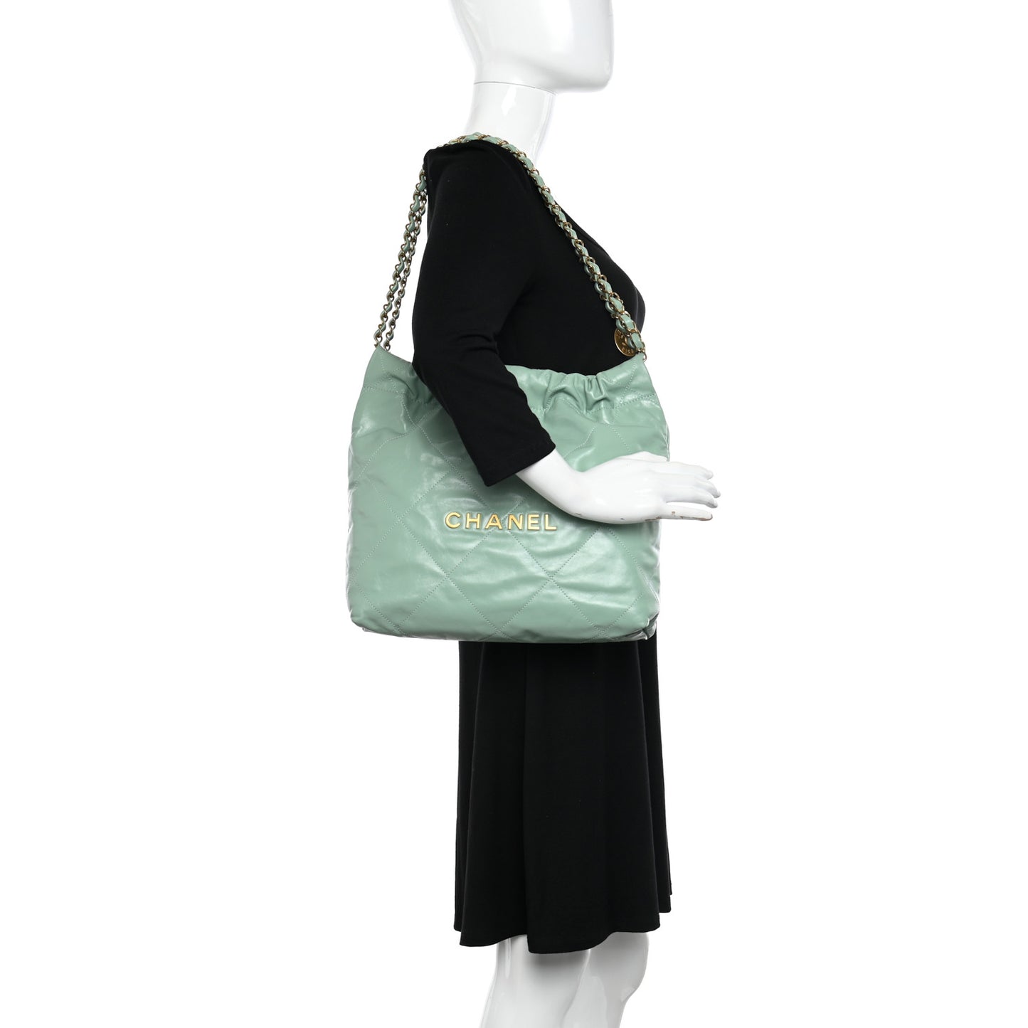 Shiny Calfskin Quilted Small Chanel 22 Light Green