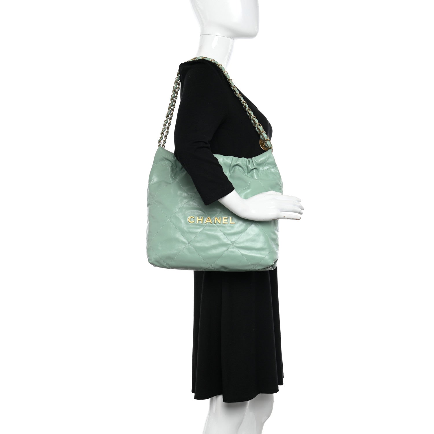 Chanel Shiny Calfskin Quilted Small Chanel 22 Light Green 2 of 11
