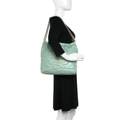 Chanel Shiny Calfskin Quilted Small Chanel 22 Light Green 2 of 11