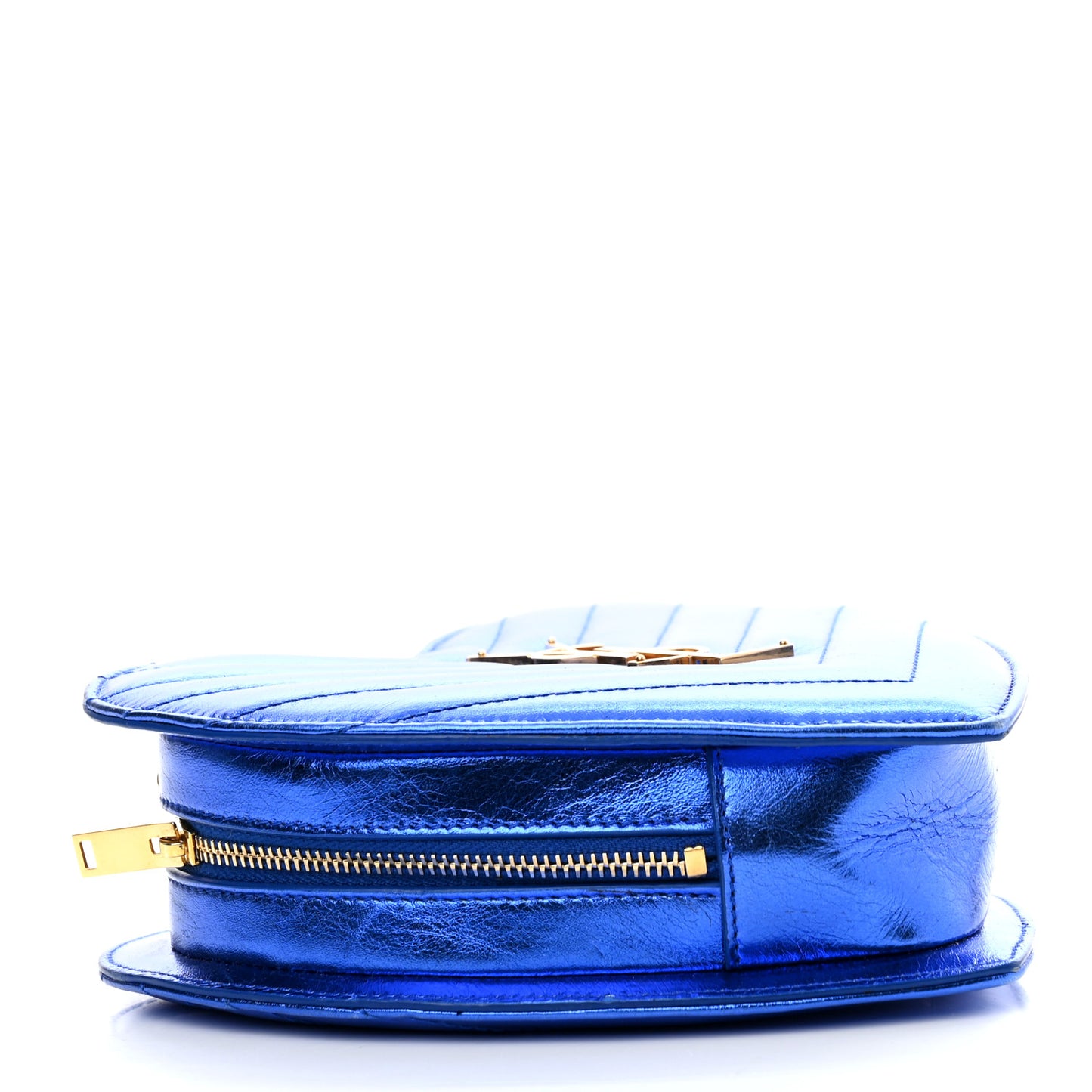 Metallic Calfskin Matelasse Chevron Monogram Small Love Heart Chain Bag Blue Royal