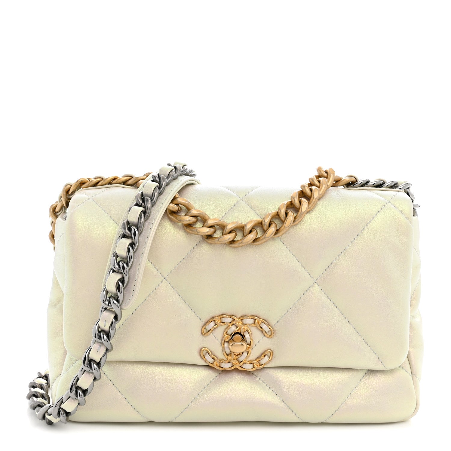 Chanel Iridescent Calfskin Quilted Medium Chanel 19 Flap  White 1 of 10