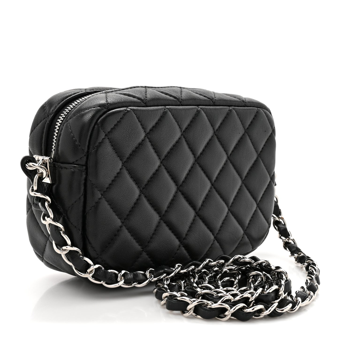 Lambskin Quilted Small Camera Case Black