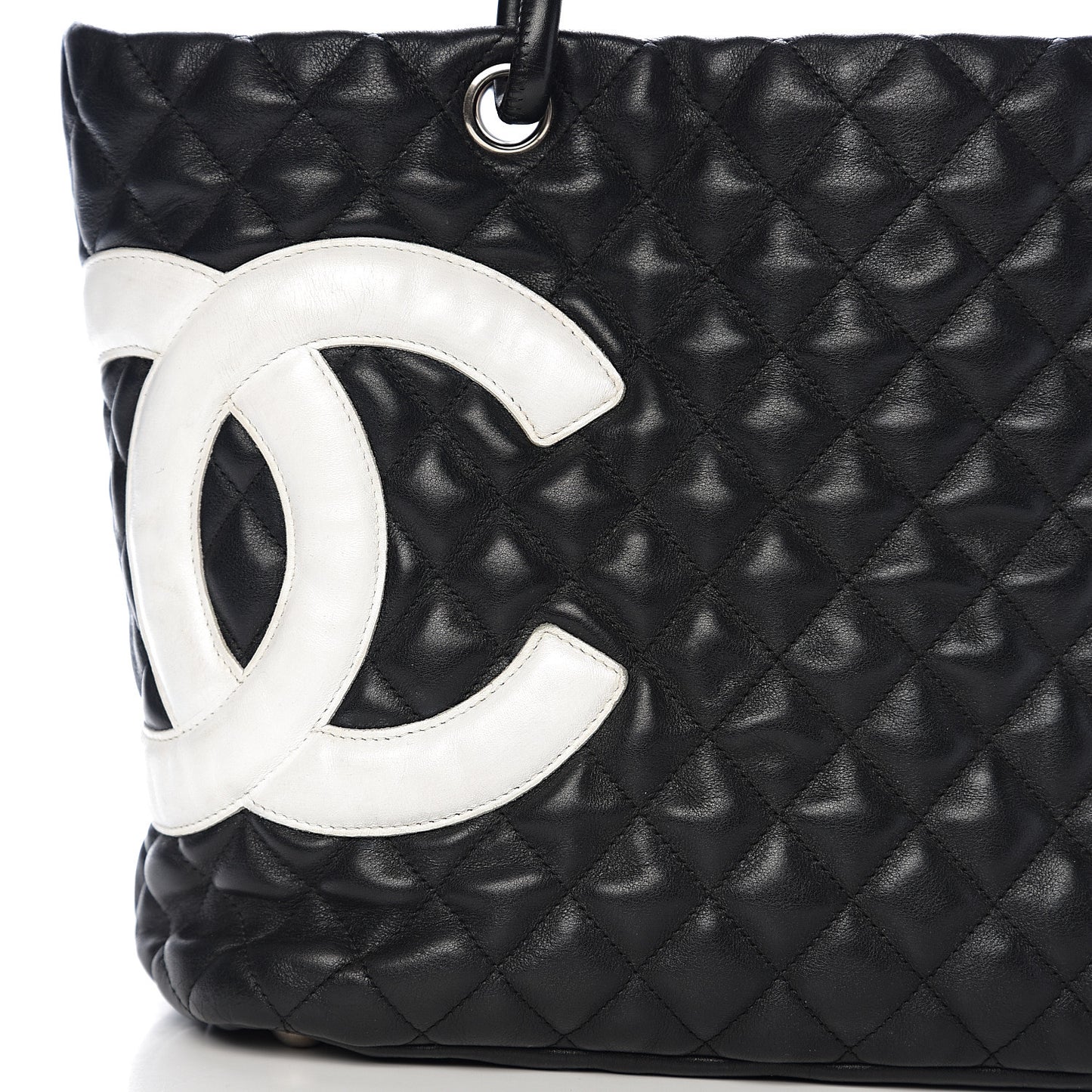 Calfskin Quilted Large Cambon Tote Black White