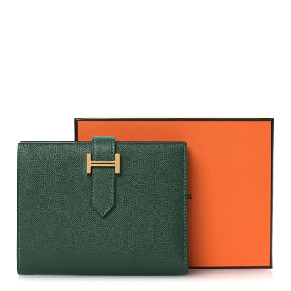 Hermes Madame Calfskin Bearn Compact Wallet Vert Moyen 9 of 9
