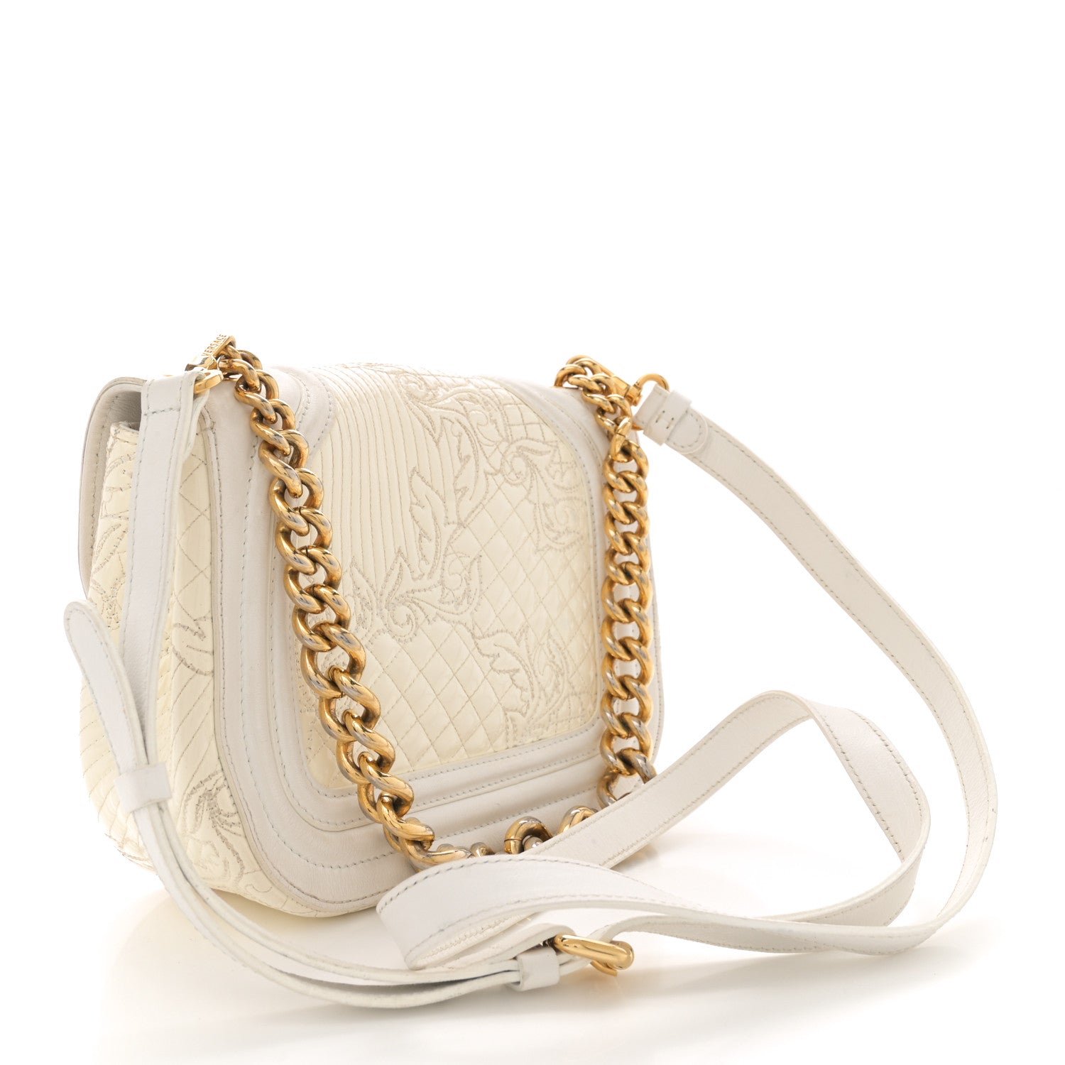 Versace Patent Quilted Medusa Chain Shoulder Bag White 2 of 17