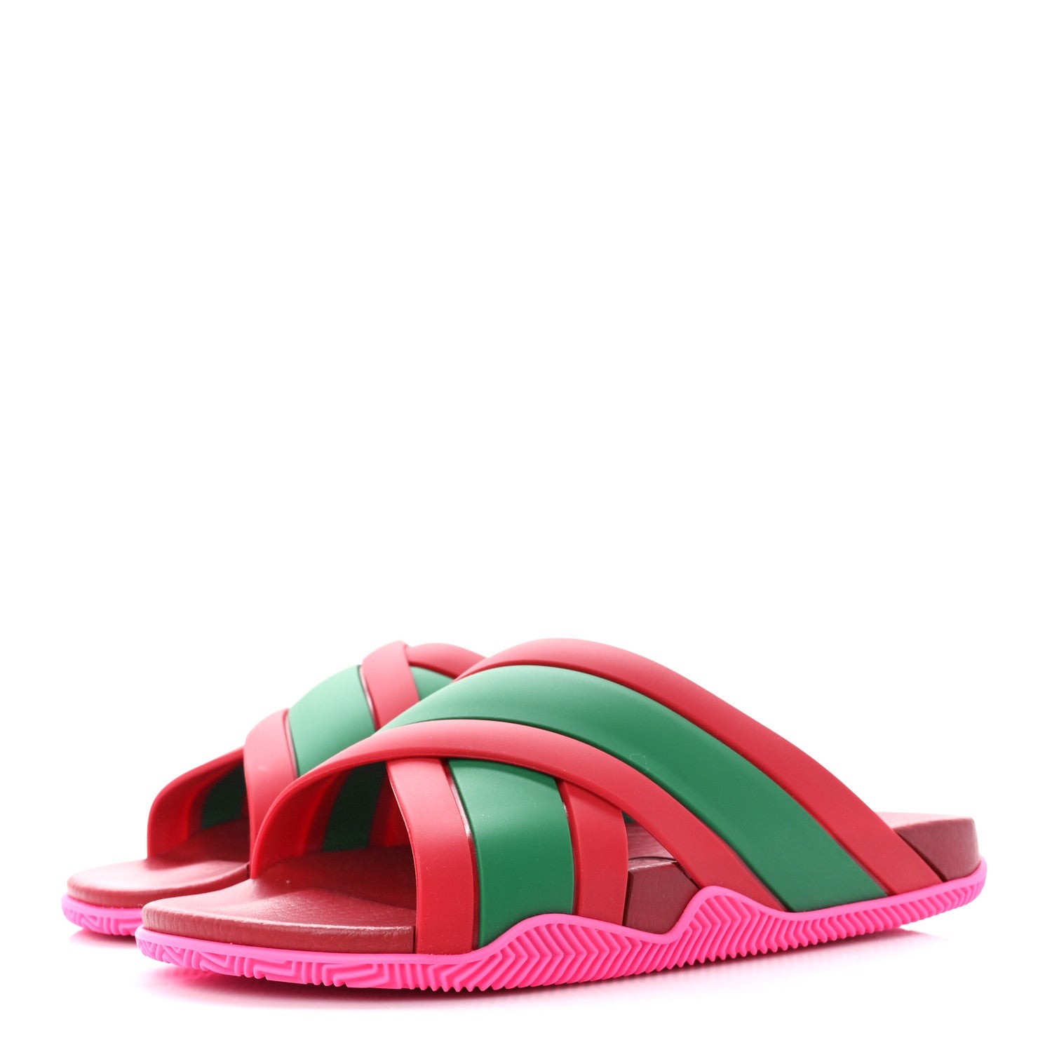 Gucci Rubber Web Womens Criss Cross Slide Sandals 38 Coral New Shamarock 3 of 8