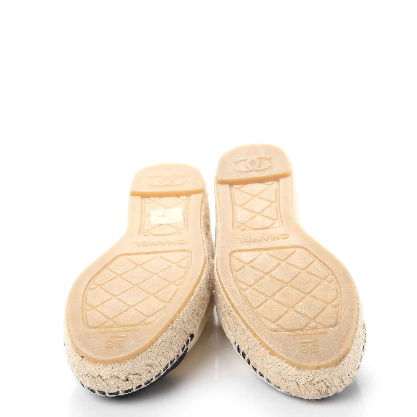 Metallic Calfskin Grosgrain CC Espadrilles 38 Ivory Black