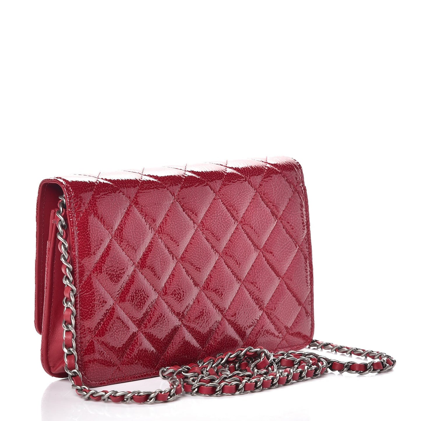 Patent Goatskin Quilted Paris Dallas Wallet On Chain WOC Dark Pink