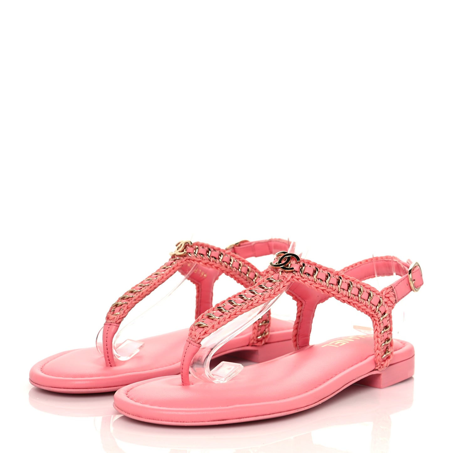 Lambskin Embroidered CC Thong Sandals 36 Pink