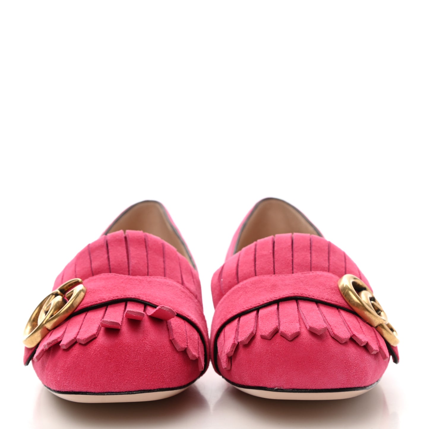 Kid Scamosciato GG Marmont Fringe Flats 36 Hot Pink