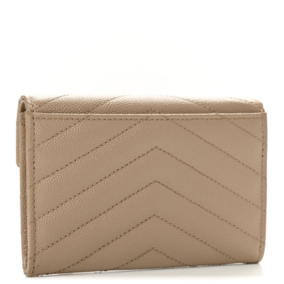 Saint Laurent Grain De Poudre Matelasse Chevron Small Monogram Envelope Wallet Dark Beige 3 of 9