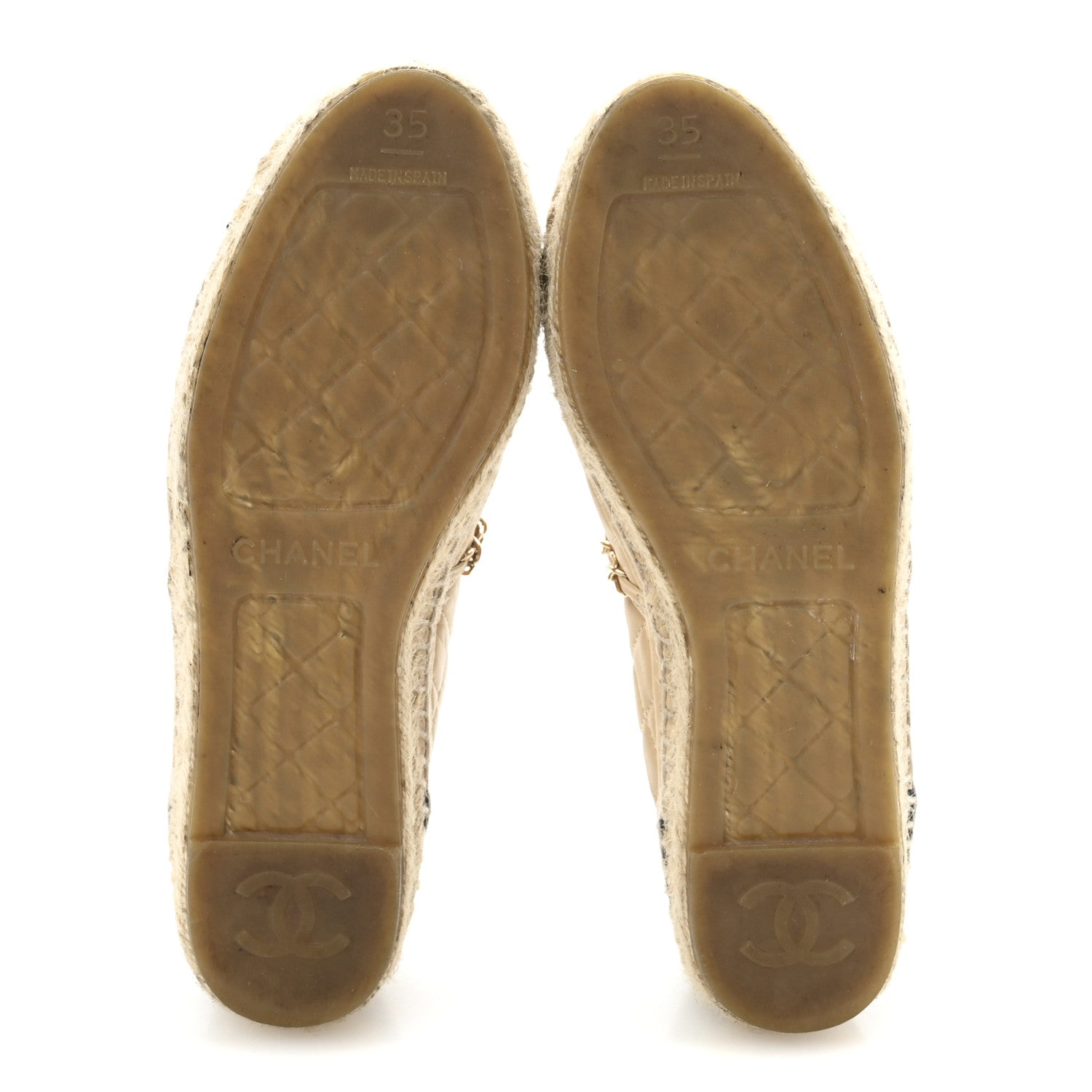 Chanel Lambskin Grosgrain Quilted CC Chain Espadrilles 35 Beige Black 6 of 11