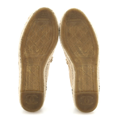 Chanel Lambskin Grosgrain Quilted CC Chain Espadrilles 35 Beige Black 6 of 11