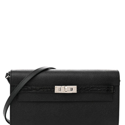Hermes Epsom Matte Alligator Touch Kelly Wallet To Go Black 7 of 9