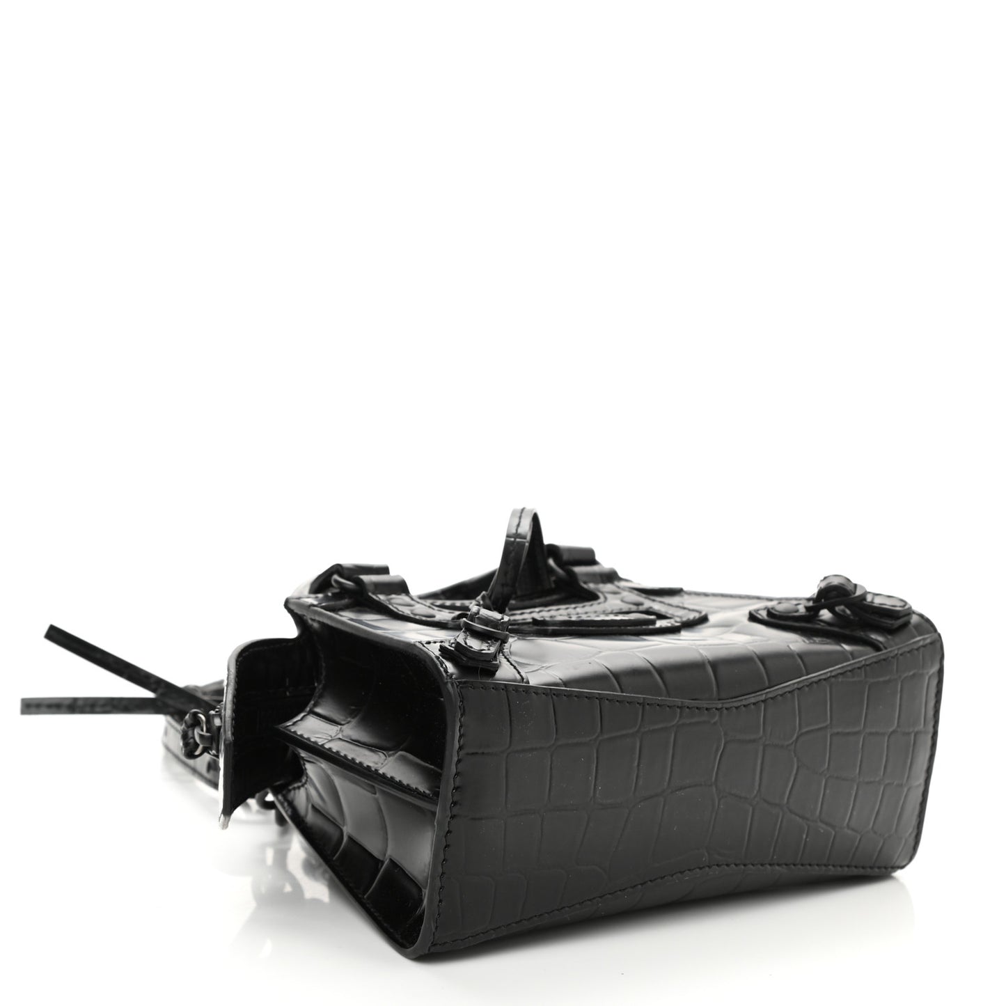 Semi Shiny Calfskin Crocodile Embossed Neo Classic Black Hardware Mini City Black