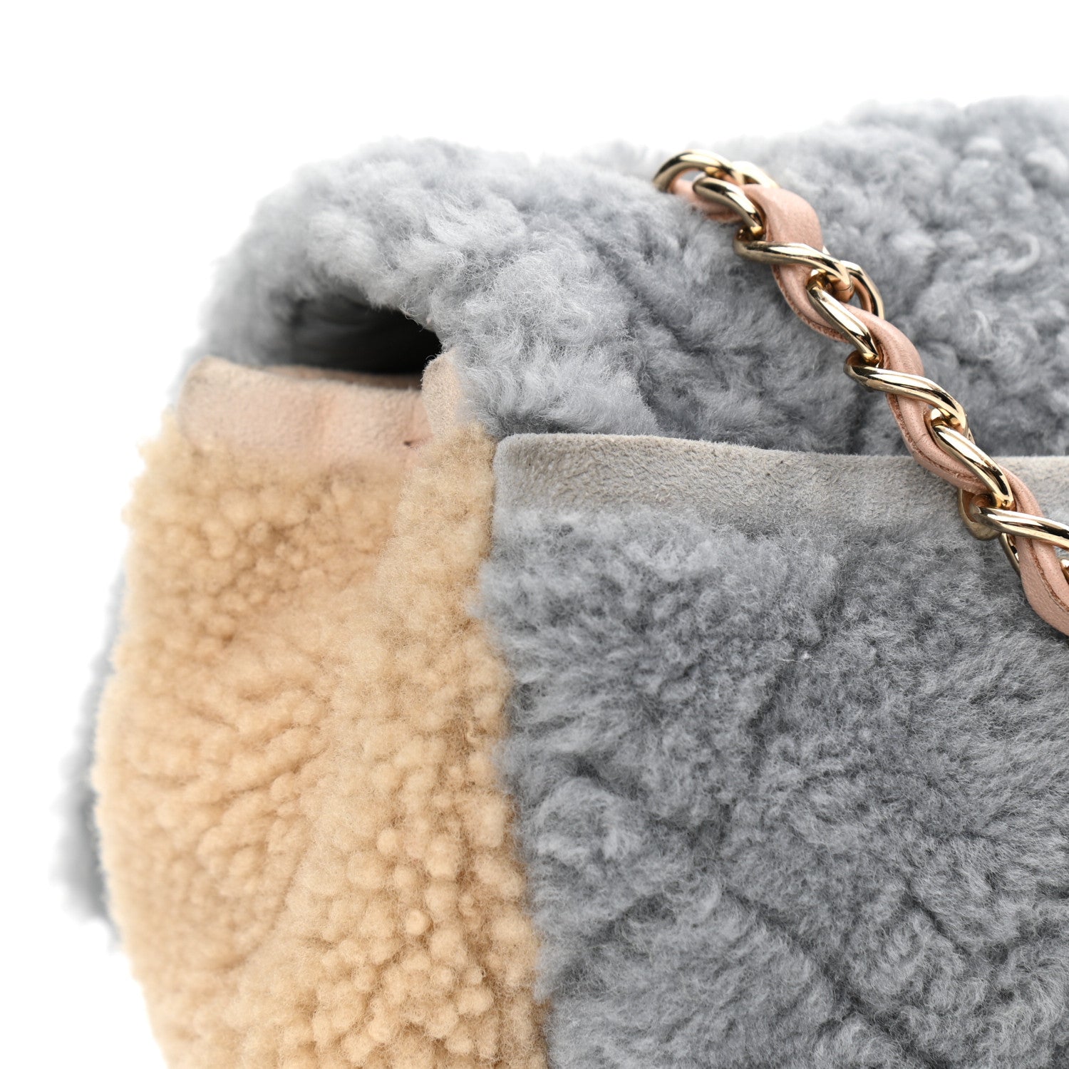 Chanel Shearling Sheepskin Single Flap Gray Pink Beige 11 of 14